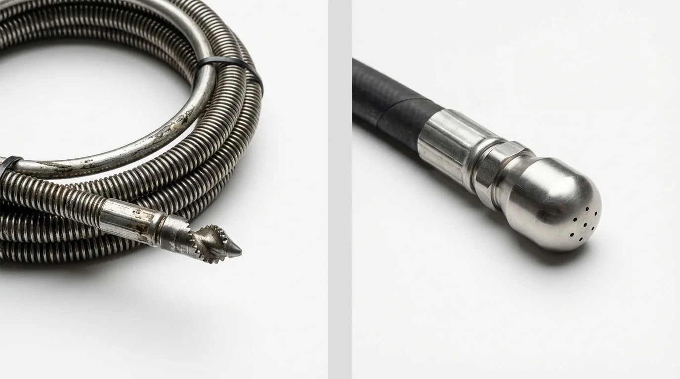 Drain snake cable and hydro jetting nozzle used for drain cleaning in Lynn, MA