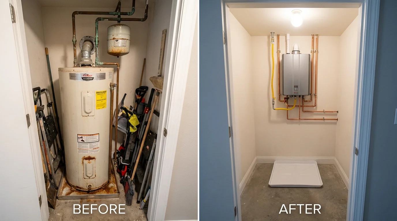 Tank water heater versus wall-mounted tankless unit comparison for Lynn, MA homeowners