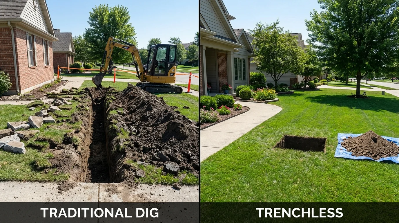 Trenchless sewer repair with minimal yard damage versus traditional excavation in Lynn, MA